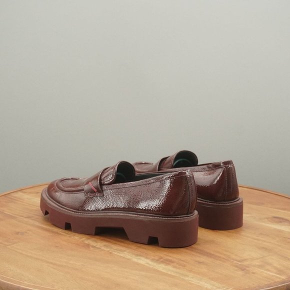 Franco Sarto Womens Ream Lug Sole Loafers Sz 8 Burgundy Red Faux Patent Leather - Picture 6 of 11